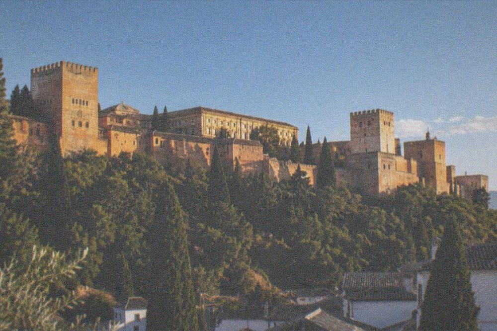 Evening light falling on the walls of the Alhambra palace complex