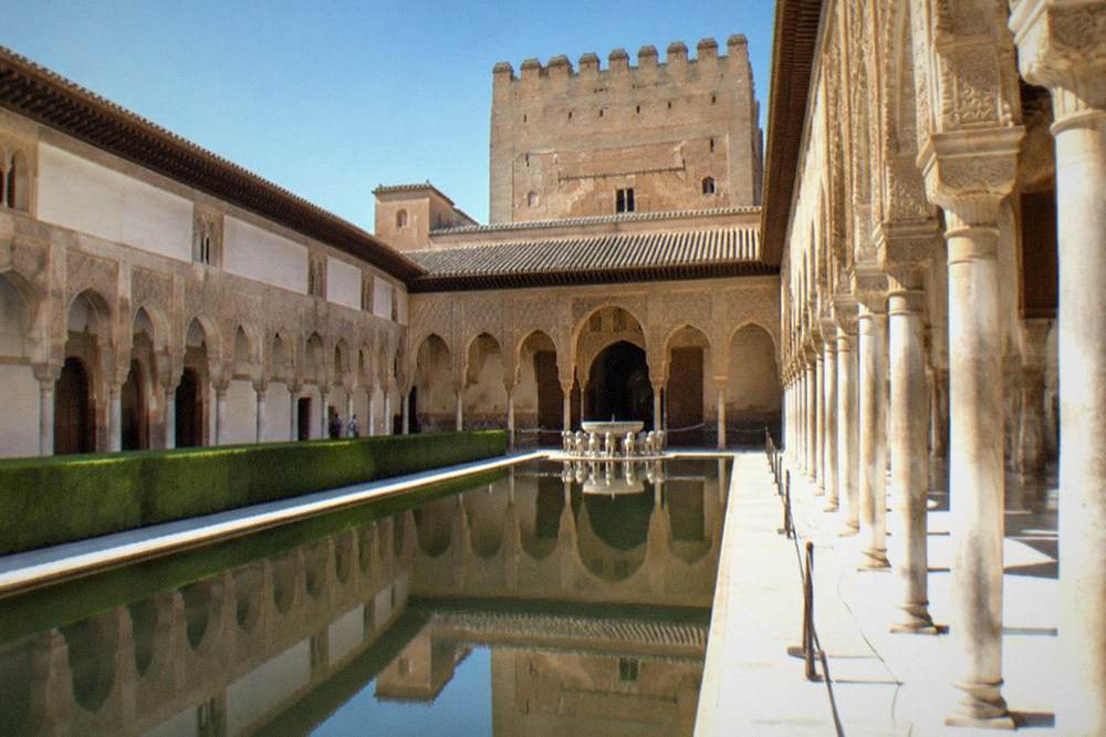 The Court of the Lions with its marble columns and central fountain